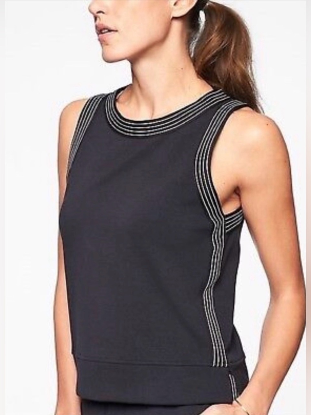 Athleta Track Star Tank Top Black Gray Boxy Crop Sleeveless Athleisure Size M